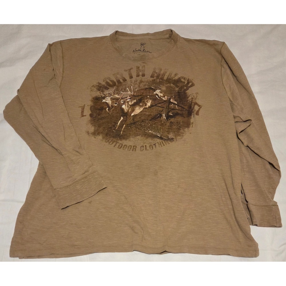 North River Outfitters Mens Long Sleeve XXL‎ Deer Graphic Tshirt 100% Cotton